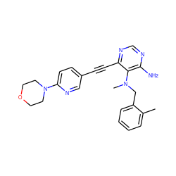 Cc1ccccc1CN(C)c1c(N)ncnc1C#Cc1ccc(N2CCOCC2)nc1 ZINC000021288950