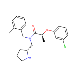 Cc1ccccc1CN(C[C@H]1CCCN1)C(=O)[C@H](C)Oc1cccc(Cl)c1 ZINC000040933617