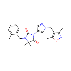 Cc1ccccc1CN1C(=O)N(c2cnn(Cc3c(C)noc3C)c2)C(=O)C1(C)C ZINC000115733562