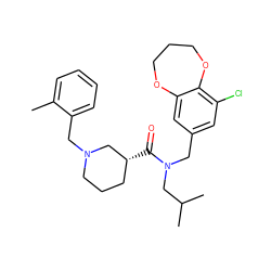 Cc1ccccc1CN1CCC[C@@H](C(=O)N(Cc2cc(Cl)c3c(c2)OCCCO3)CC(C)C)C1 ZINC000114101110