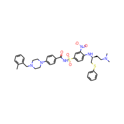 Cc1ccccc1CN1CCN(c2ccc(C(=O)NS(=O)(=O)c3ccc(N[C@@H](CCN(C)C)CSc4ccccc4)c([N+](=O)[O-])c3)cc2)CC1 ZINC000029464896