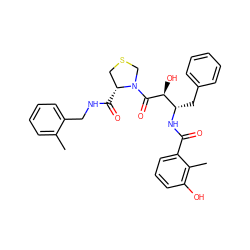 Cc1ccccc1CNC(=O)[C@@H]1CSCN1C(=O)[C@@H](O)[C@H](Cc1ccccc1)NC(=O)c1cccc(O)c1C ZINC000014943123