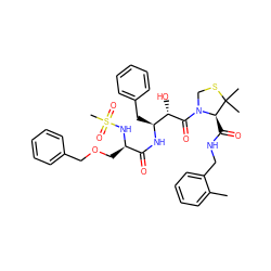 Cc1ccccc1CNC(=O)[C@H]1N(C(=O)[C@@H](O)[C@H](Cc2ccccc2)NC(=O)[C@@H](COCc2ccccc2)NS(C)(=O)=O)CSC1(C)C ZINC000049898300