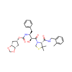 Cc1ccccc1CNC(=O)[C@H]1N(C(=O)[C@@H](O)[C@H](Cc2ccccc2)NC(=O)O[C@@H]2C[C@@H]3OCO[C@@H]3C2)CSC1(C)C ZINC000101958048