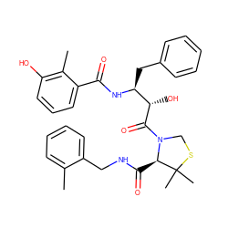 Cc1ccccc1CNC(=O)[C@H]1N(C(=O)[C@@H](O)[C@H](Cc2ccccc2)NC(=O)c2cccc(O)c2C)CSC1(C)C ZINC000003941126