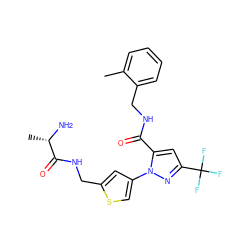 Cc1ccccc1CNC(=O)c1cc(C(F)(F)F)nn1-c1csc(CNC(=O)[C@H](C)N)c1 ZINC000040914253