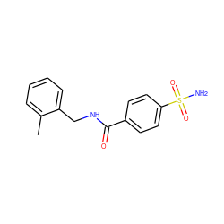 Cc1ccccc1CNC(=O)c1ccc(S(N)(=O)=O)cc1 ZINC000013601489