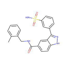 Cc1ccccc1CNC(=O)c1ccc2[nH]nc(-c3cccc(S(N)(=O)=O)c3)c2c1 ZINC000166720823