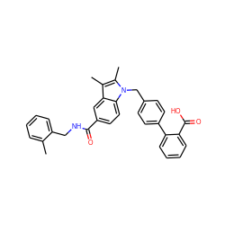 Cc1ccccc1CNC(=O)c1ccc2c(c1)c(C)c(C)n2Cc1ccc(-c2ccccc2C(=O)O)cc1 ZINC000205978099