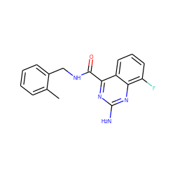 Cc1ccccc1CNC(=O)c1nc(N)nc2c(F)cccc12 ZINC000653805765