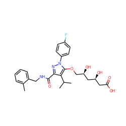 Cc1ccccc1CNC(=O)c1nn(-c2ccc(F)cc2)c(OC[C@@H](O)C[C@@H](O)CC(=O)O)c1C(C)C ZINC000014967878