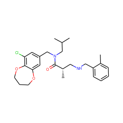 Cc1ccccc1CNC[C@H](C)C(=O)N(Cc1cc(Cl)c2c(c1)OCCCO2)CC(C)C ZINC000114099913