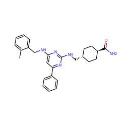 Cc1ccccc1CNc1cc(-c2ccccc2)nc(NC[C@H]2CC[C@H](C(N)=O)CC2)n1 ZINC000299821669