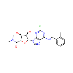 Cc1ccccc1CNc1nc(Cl)nc2c1ncn2[C@@H]1O[C@H](C(=O)N(C)C)[C@@H](O)[C@H]1O ZINC000096901194