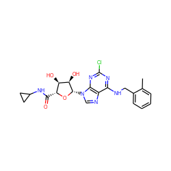 Cc1ccccc1CNc1nc(Cl)nc2c1ncn2[C@@H]1O[C@H](C(=O)NC2CC2)[C@@H](O)[C@H]1O ZINC000096900612