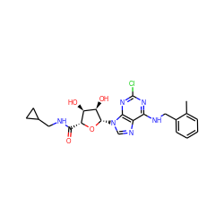 Cc1ccccc1CNc1nc(Cl)nc2c1ncn2[C@@H]1O[C@H](C(=O)NCC2CC2)[C@@H](O)[C@H]1O ZINC000096900754