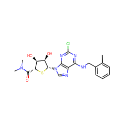 Cc1ccccc1CNc1nc(Cl)nc2c1ncn2[C@@H]1S[C@H](C(=O)N(C)C)[C@@H](O)[C@H]1O ZINC000013678681