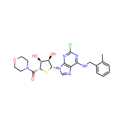 Cc1ccccc1CNc1nc(Cl)nc2c1ncn2[C@@H]1S[C@H](C(=O)N2CCOCC2)[C@@H](O)[C@H]1O ZINC000013678688