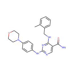 Cc1ccccc1CNc1nc(Nc2ccc(N3CCOCC3)cc2)ncc1C(N)=O ZINC000040893090