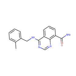 Cc1ccccc1CNc1ncnc2c(C(N)=O)cccc12 ZINC000114348647