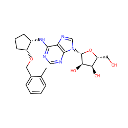 Cc1ccccc1CO[C@@H]1CCC[C@@H]1Nc1ncnc2c1ncn2[C@@H]1O[C@H](CO)[C@@H](O)[C@H]1O ZINC000096169095