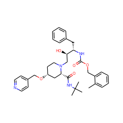 Cc1ccccc1COC(=O)N[C@@H](Cc1ccccc1)[C@H](O)CN1CC[C@@H](OCc2ccncc2)C[C@H]1C(=O)NC(C)(C)C ZINC000014943141