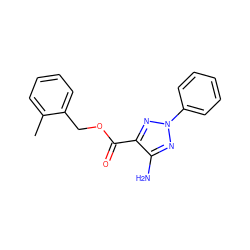 Cc1ccccc1COC(=O)c1nn(-c2ccccc2)nc1N ZINC000001424512