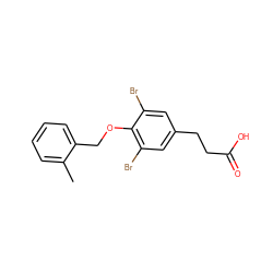 Cc1ccccc1COc1c(Br)cc(CCC(=O)O)cc1Br ZINC000014969135