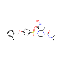 Cc1ccccc1COc1ccc(S(=O)(=O)N2CCN(C(=O)NC(C)C)[C@@H](C)[C@@H]2C(=O)NO)cc1 ZINC000013553166