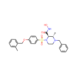 Cc1ccccc1COc1ccc(S(=O)(=O)N2CCN(Cc3ccccc3)[C@@H](C)[C@@H]2C(=O)NO)cc1 ZINC000013553164