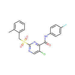 Cc1ccccc1CS(=O)(=O)c1ncc(Cl)c(C(=O)Nc2ccc(F)cc2)n1 ZINC000009206947