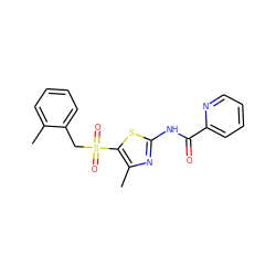 Cc1ccccc1CS(=O)(=O)c1sc(NC(=O)c2ccccn2)nc1C ZINC000198926503