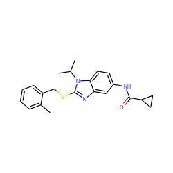 Cc1ccccc1CSc1nc2cc(NC(=O)C3CC3)ccc2n1C(C)C ZINC000028524244