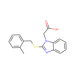 Cc1ccccc1CSc1nc2ccccc2n1CC(=O)O ZINC000084654072