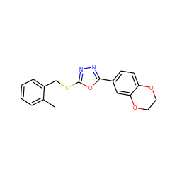 Cc1ccccc1CSc1nnc(-c2ccc3c(c2)OCCO3)o1 ZINC000073161898