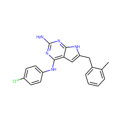 Cc1ccccc1Cc1cc2c(Nc3ccc(Cl)cc3)nc(N)nc2[nH]1 ZINC000073197909