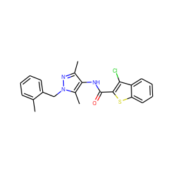 Cc1ccccc1Cn1nc(C)c(NC(=O)c2sc3ccccc3c2Cl)c1C ZINC000001003019