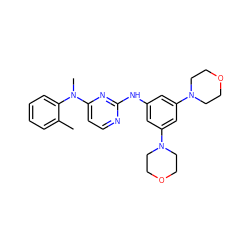 Cc1ccccc1N(C)c1ccnc(Nc2cc(N3CCOCC3)cc(N3CCOCC3)c2)n1 ZINC000071296438