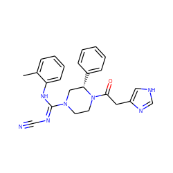 Cc1ccccc1N/C(=N\C#N)N1CCN(C(=O)Cc2c[nH]cn2)[C@@H](c2ccccc2)C1 ZINC000029128937