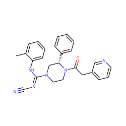 Cc1ccccc1N/C(=N\C#N)N1CCN(C(=O)Cc2cccnc2)[C@@H](c2ccccc2)C1 ZINC000029129105