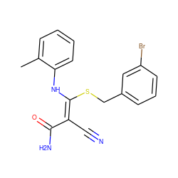 Cc1ccccc1N/C(SCc1cccc(Br)c1)=C(/C#N)C(N)=O ZINC000003058876