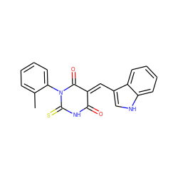 Cc1ccccc1N1C(=O)/C(=C/c2c[nH]c3ccccc23)C(=O)NC1=S ZINC000000752213