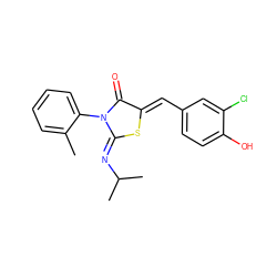 Cc1ccccc1N1C(=O)/C(=C/c2ccc(O)c(Cl)c2)S/C1=N\C(C)C ZINC000049071315