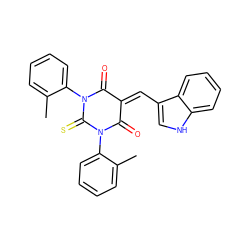 Cc1ccccc1N1C(=O)C(=Cc2c[nH]c3ccccc23)C(=O)N(c2ccccc2C)C1=S ZINC000001225749