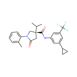 Cc1ccccc1N1C[C@](C(=O)Nc2cc(C3CC3)cc(C(F)(F)F)c2)(C(C)C)CC1=O ZINC000198443225