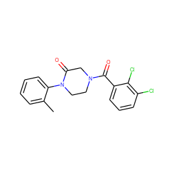 Cc1ccccc1N1CCN(C(=O)c2cccc(Cl)c2Cl)CC1=O ZINC000059278079