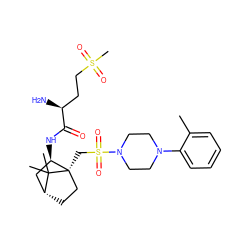 Cc1ccccc1N1CCN(S(=O)(=O)C[C@@]23CC[C@H](C[C@H]2NC(=O)[C@@H](N)CCS(C)(=O)=O)C3(C)C)CC1 ZINC000102674580