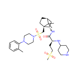 Cc1ccccc1N1CCN(S(=O)(=O)C[C@]23CC[C@@H](C[C@@H]2NC(=O)[C@H](CCS(C)(=O)=O)NC2CCNCC2)C3(C)C)CC1 ZINC000100740516