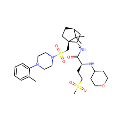 Cc1ccccc1N1CCN(S(=O)(=O)C[C@]23CC[C@@H](C[C@@H]2NC(=O)[C@H](CCS(C)(=O)=O)NC2CCOCC2)C3(C)C)CC1 ZINC000100740522