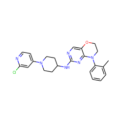 Cc1ccccc1N1CCOc2cnc(NC3CCN(c4ccnc(Cl)c4)CC3)nc21 ZINC000473117373